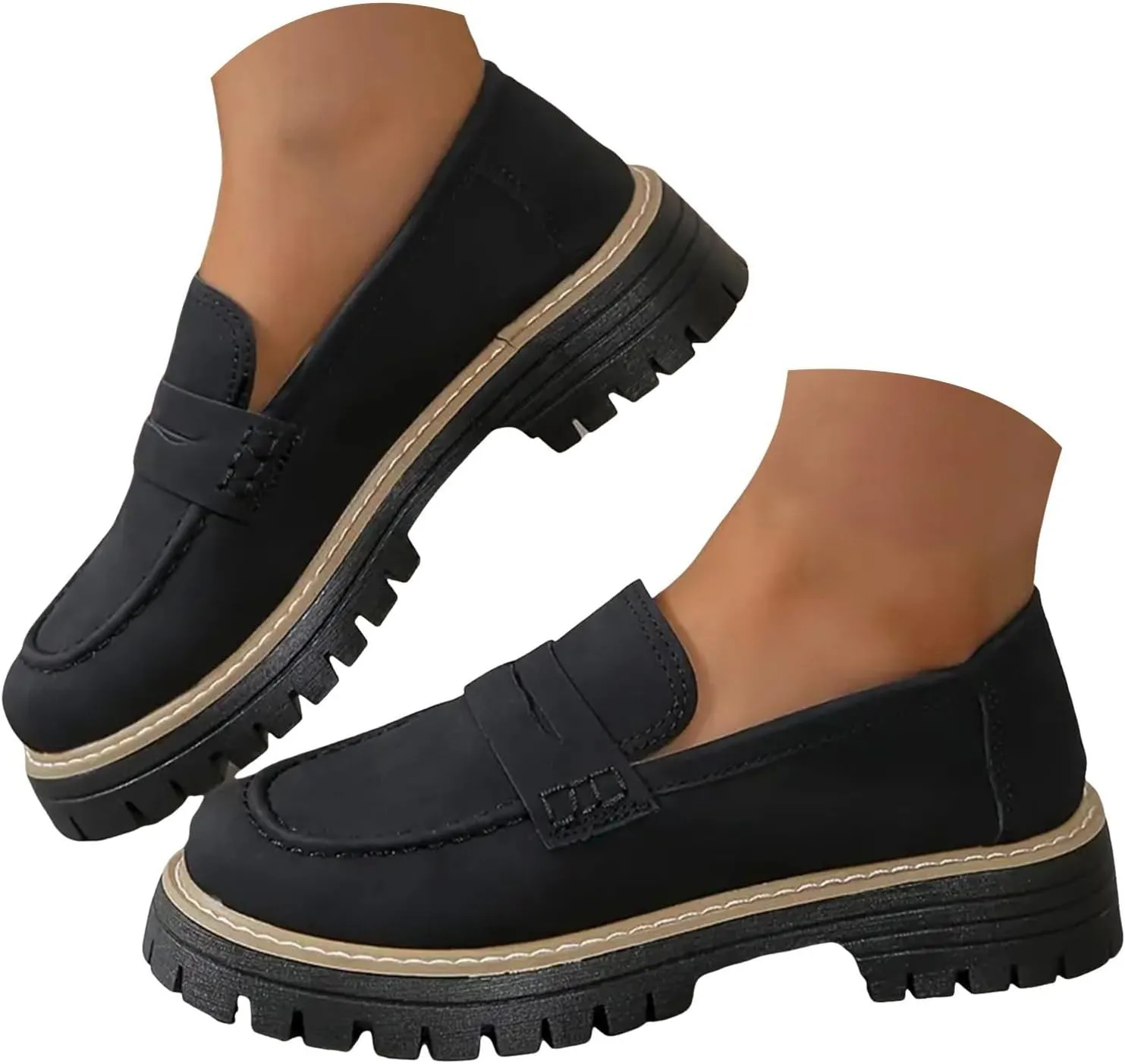 Orthoture-Orthopedic Platform Loafers Womens Round Toe Walking Shoes Platform Loafers Slip On Comfy Casual Fashion
