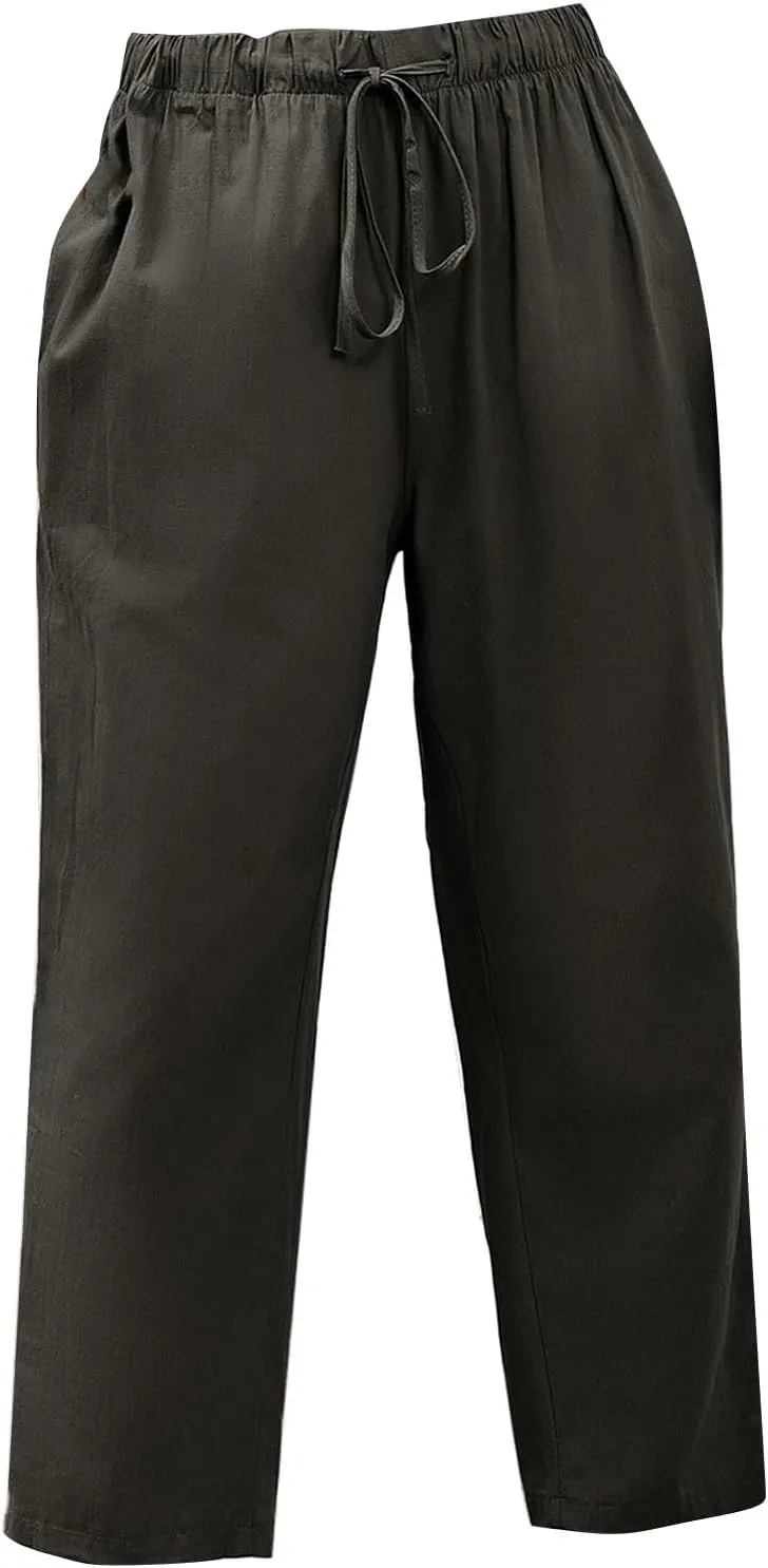 PantalóN De Lino para Mujer Pants Lightweight Elastic Waist Cropped Pants Plus Size Solid Trousers Women's Linen s