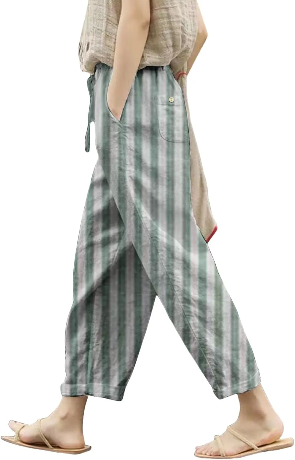 Pantalon De Lino para Mujer Drawstring Pants Linen Blend Pants