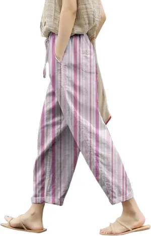 Pantalon De Lino para Mujer Drawstring Pants Linen Blend Pants