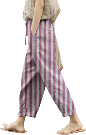 Pantalon De Lino para Mujer Drawstring Pants Linen Blend Pants
