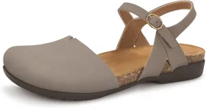 PARTY Closed Toe Sandals Women, Barefoot Arch Support Flat Sandals for Office Work and Travel with Comfortable Cork Footbed
