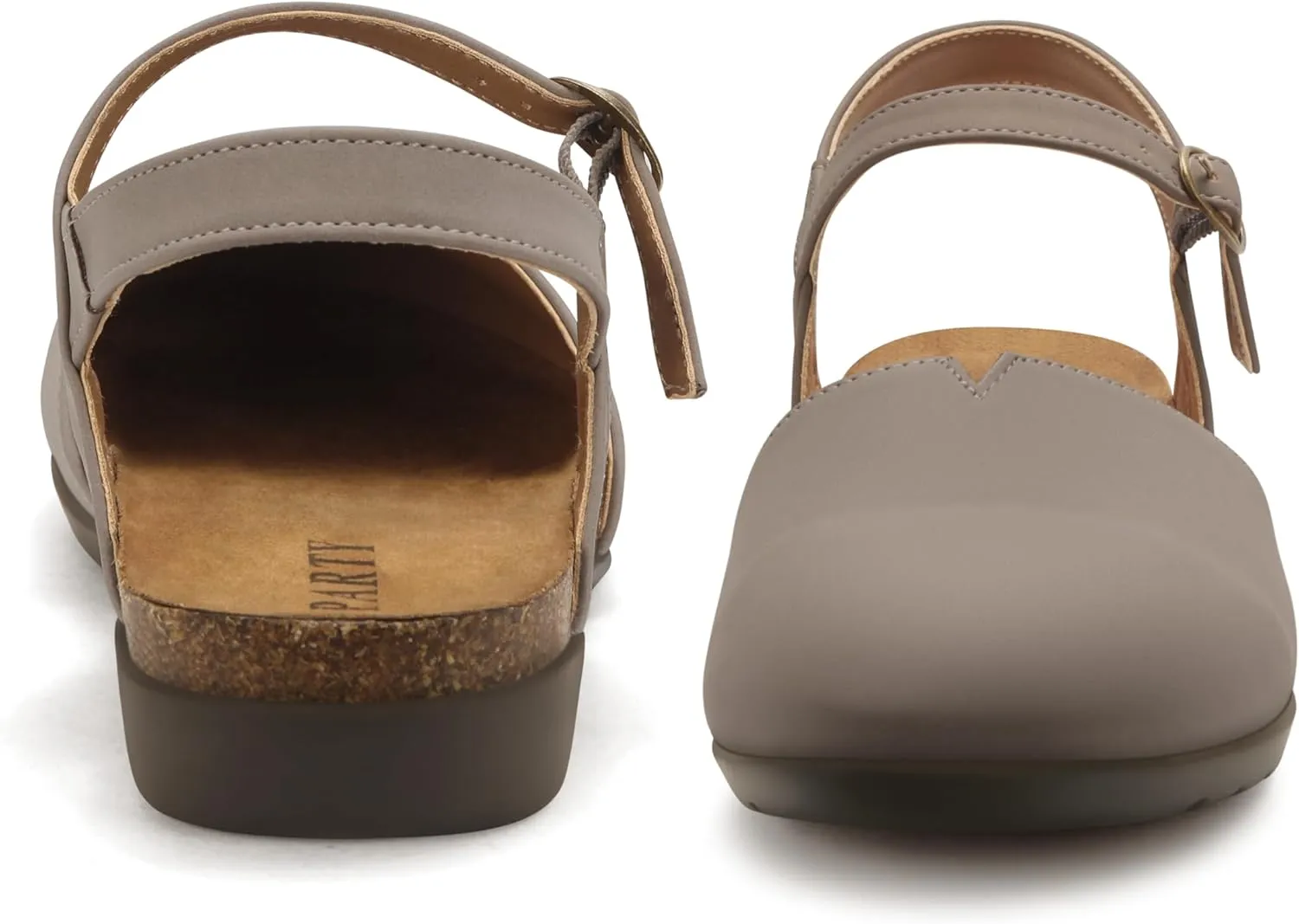 PARTY Closed Toe Sandals Women, Barefoot Arch Support Flat Sandals for Office Work and Travel with Comfortable Cork Footbed