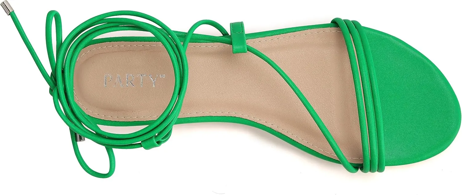 PARTY Women's Strappy Sandals Lace Up Flats Tie Up Open Toe Ankle Strap Shoes