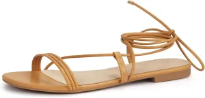 PARTY Women's Strappy Sandals Lace Up Flats Tie Up Open Toe Ankle Strap Shoes
