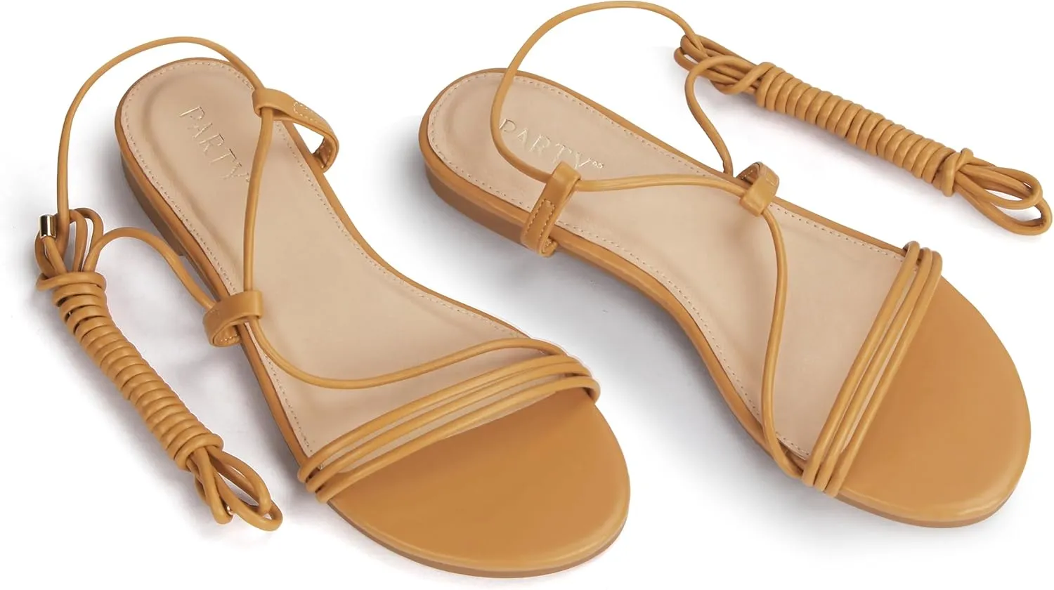 PARTY Women's Strappy Sandals Lace Up Flats Tie Up Open Toe Ankle Strap Shoes