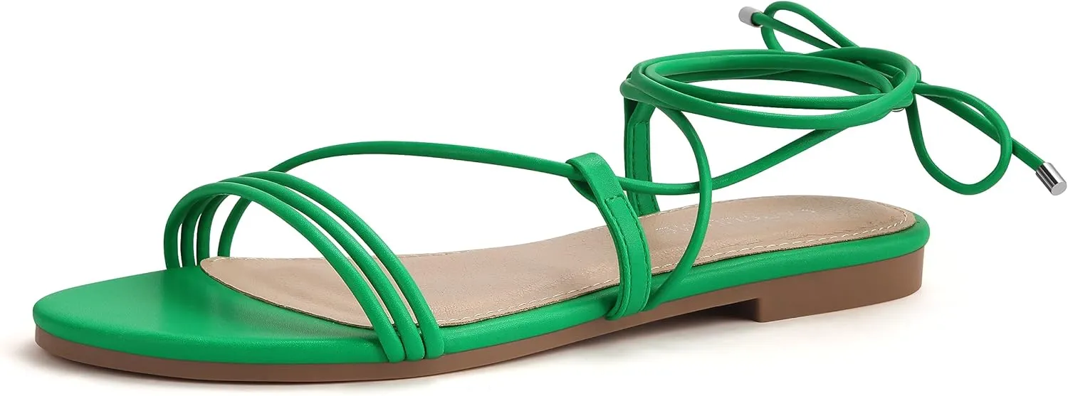 PARTY Women's Strappy Sandals Lace Up Flats Tie Up Open Toe Ankle Strap Shoes