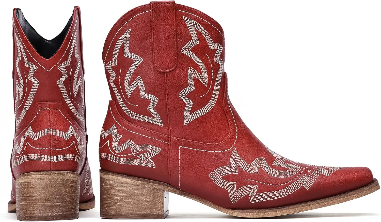 Pasuot Cowboy Boots for Women - Western Cowgirl Boots, Ankle Boots Short Booties for Ladies, Classic Fashion Embroidered Design, Pointed Toe With Rubber Chunky Heel and Pull On Tabs