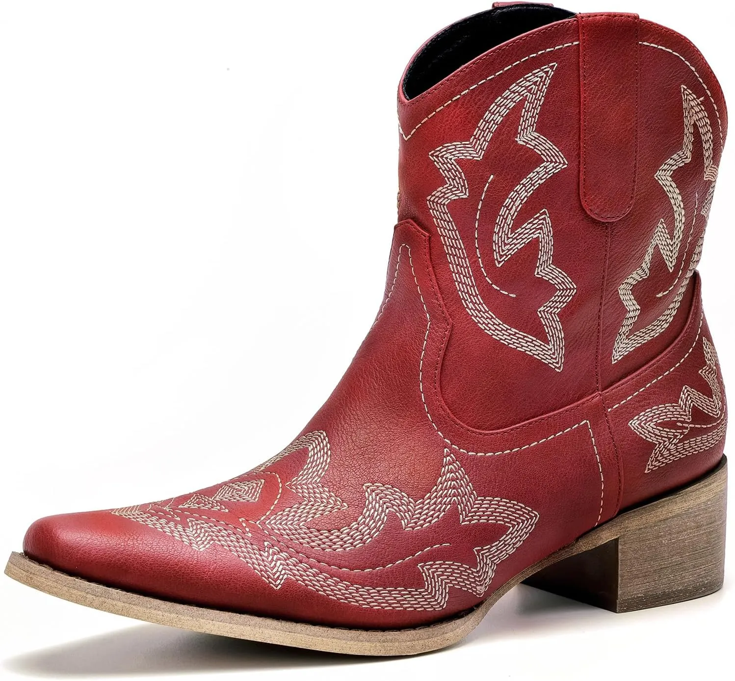 Pasuot Cowboy Boots for Women - Western Cowgirl Boots, Ankle Boots Short Booties for Ladies, Classic Fashion Embroidered Design, Pointed Toe With Rubber Chunky Heel and Pull On Tabs