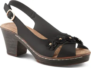 PATRIZIA Women's ADDISYN Buckle Sandals - Floral Stud Embellishments, Adjustable Fit, Faux Wood Heel