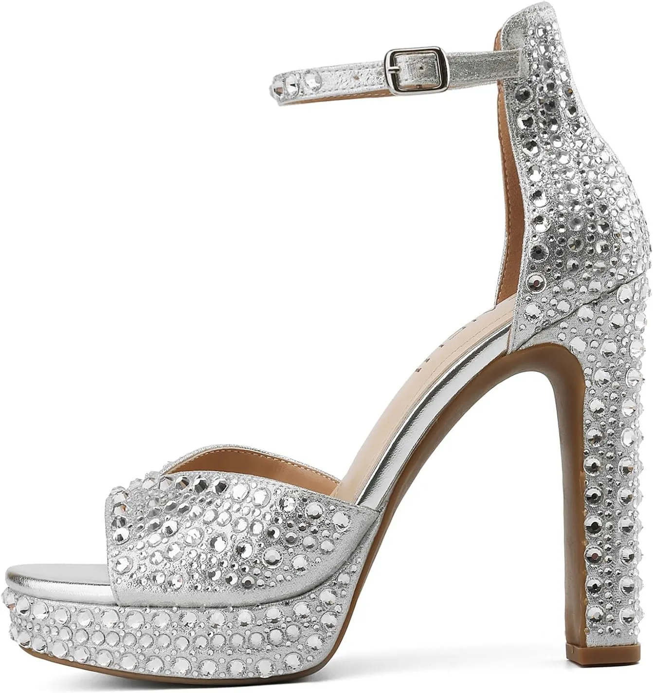 Pearl Rhinestone Heels Platform Block Sandals for Women Wedding Sandals for Bride Chunky Heels Bridal Shoes with Ankle Strap