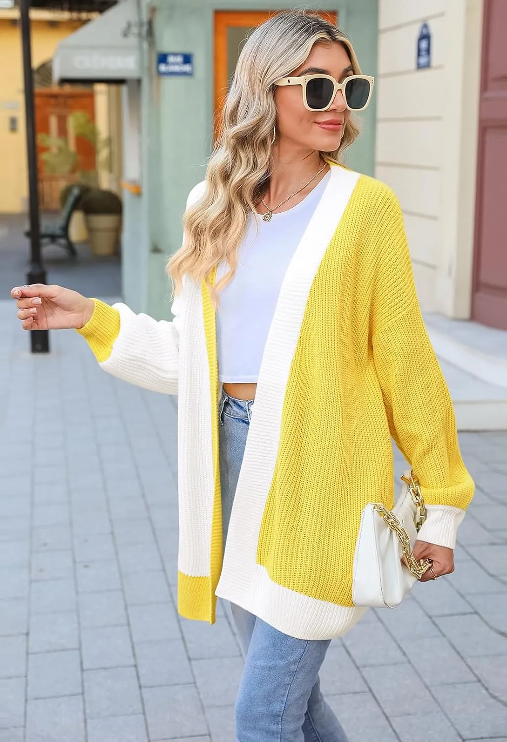 Pink Queen 2024 Fall Long Cardigans for Women Batwing Sleeve Open Front Ribbed Knit Oversized Cardigan Sweaters with Pockets