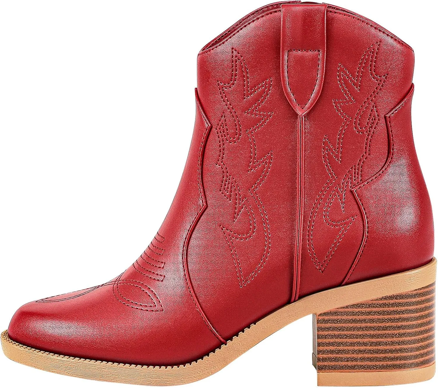 PIZZ ANNU Women's Embroidered Western Cowboy Boots Cowgirl Round Toe Short Ankle Boots Ladies Fashion Retro Classic Booties Chunky Heels