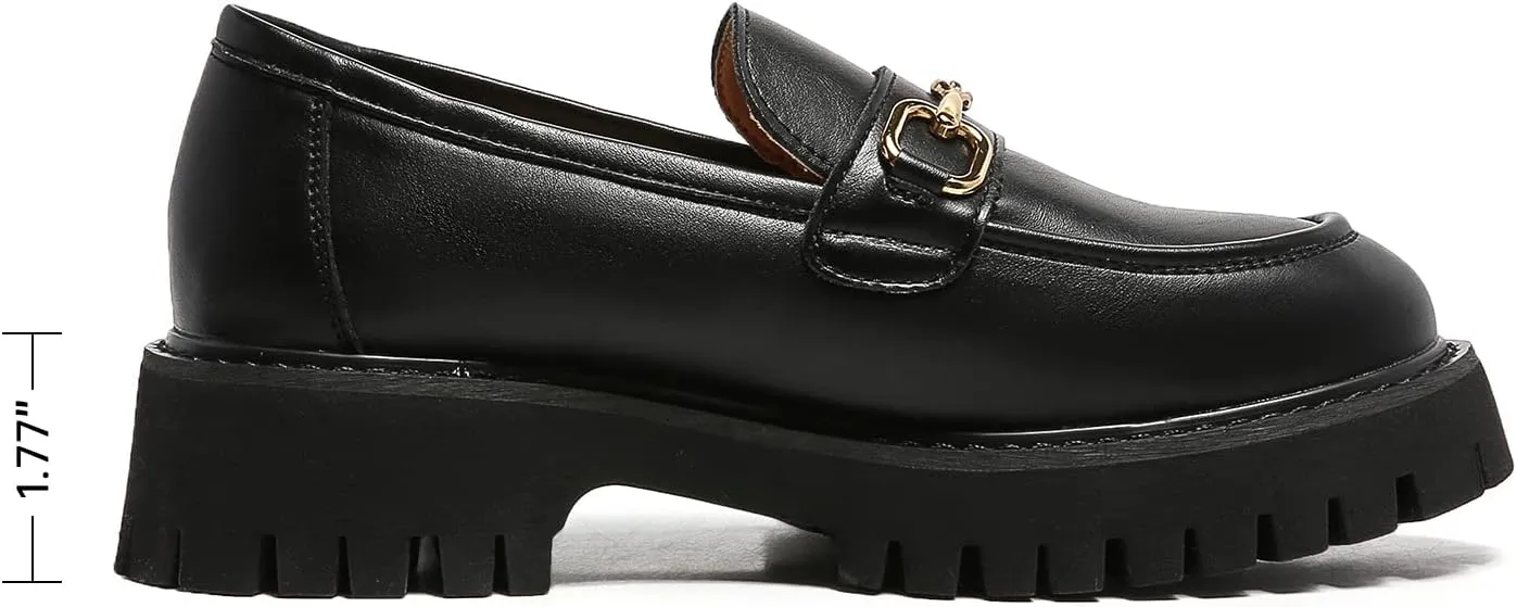Platform Loafers for Women Chunky Heel Lug Sole Loafers Slip ons Round Toe