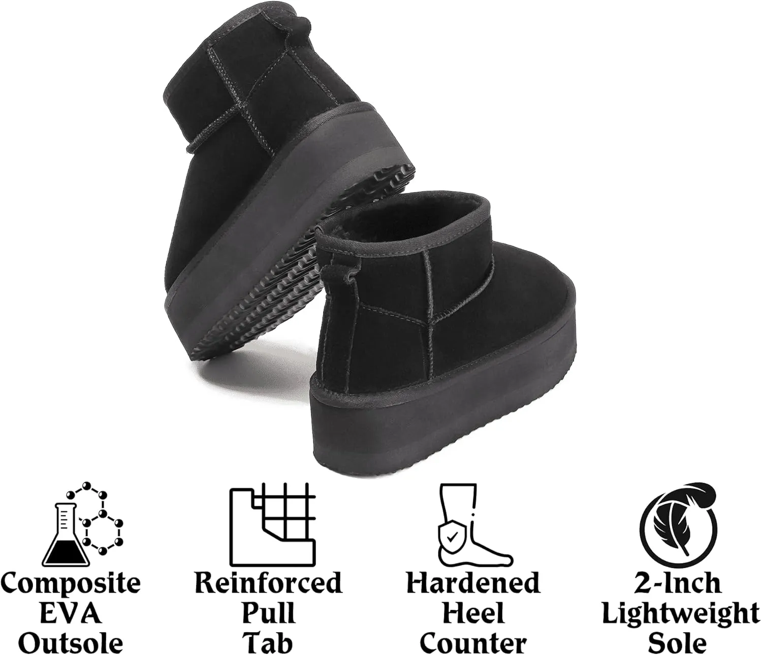 Platform Mini Boots For Women - Genuine Suede Fuzzy Winter Pull-on With Wool Lining - Women's Snow Ankle Fur Boot