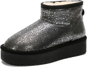 Platform Mini Boots for Women Genuine Suede Leather Anti-Slip Mini Platform Boots Lightweight Warm Snow Boots