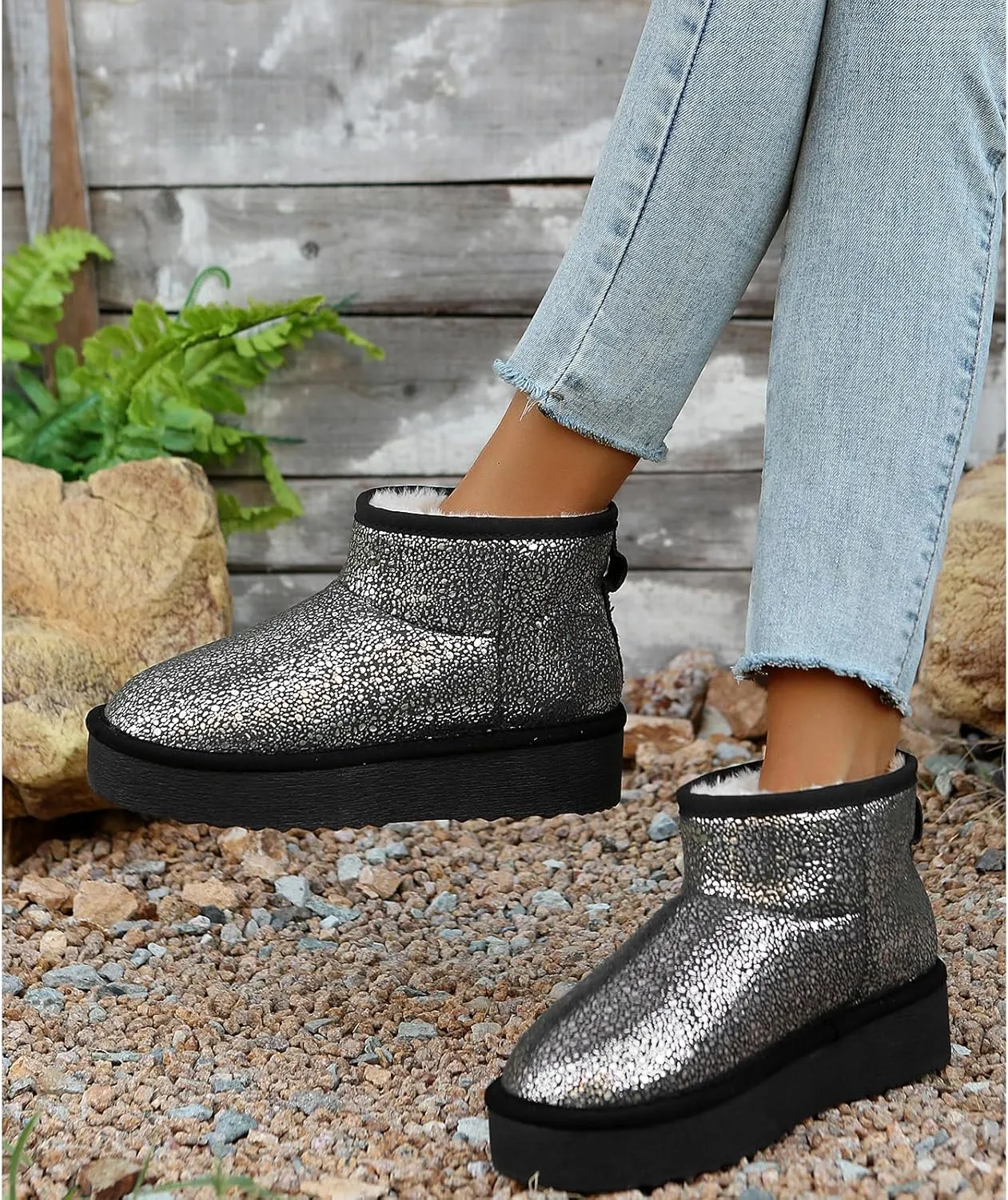 Platform Mini Boots for Women Genuine Suede Leather Anti-Slip Mini Platform Boots Lightweight Warm Snow Boots