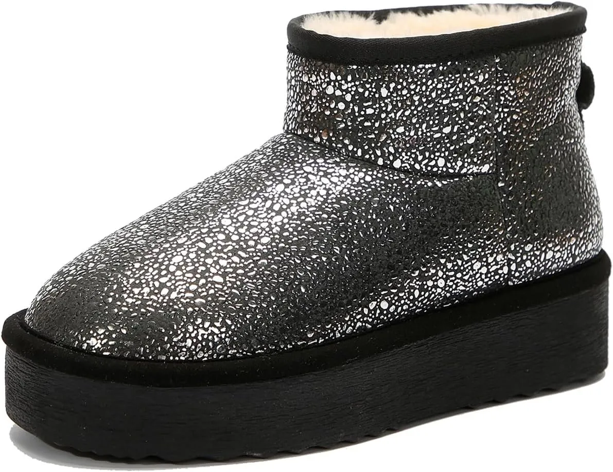 Platform Mini Boots for Women Genuine Suede Leather Anti-Slip Mini Platform Boots Lightweight Warm Snow Boots