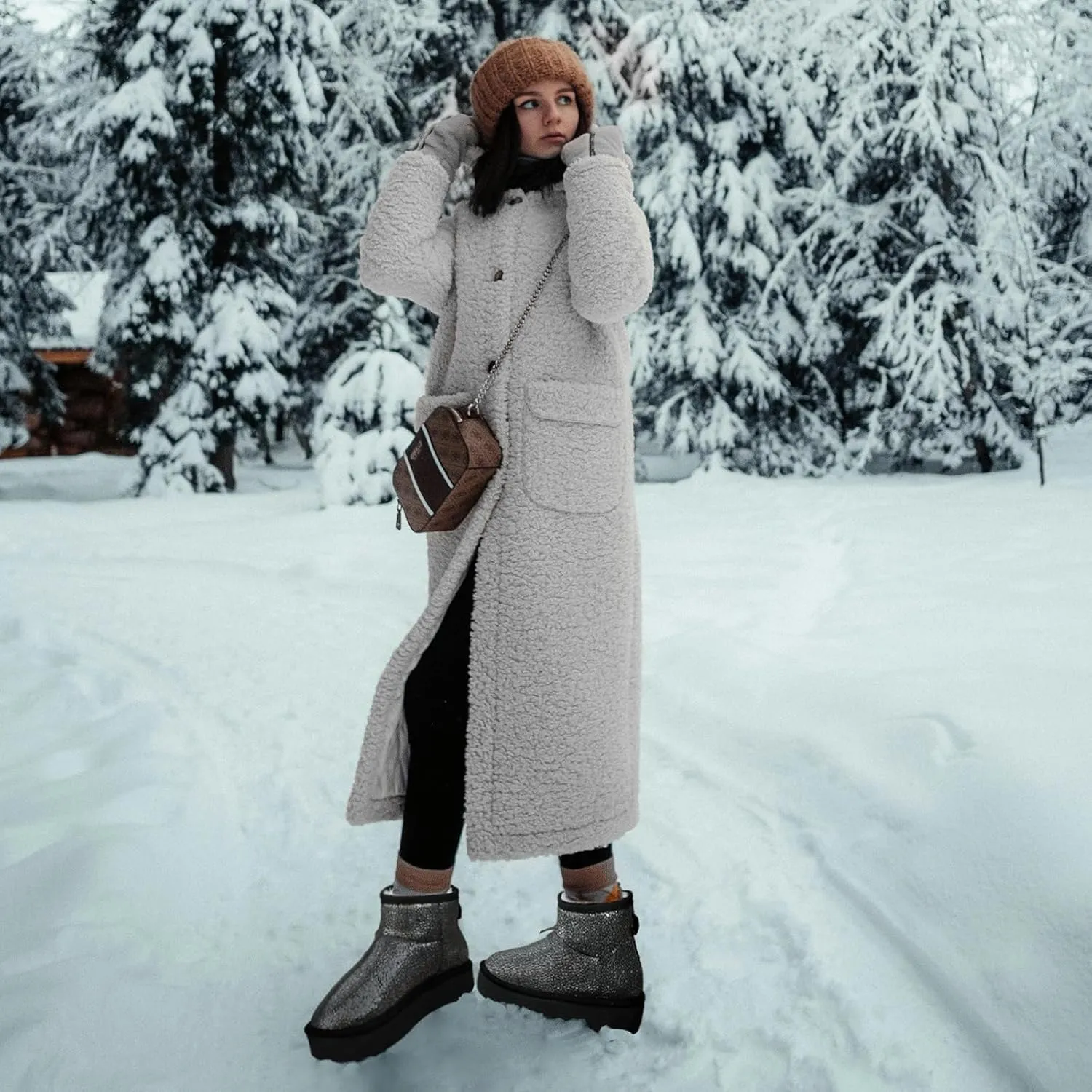 Platform Mini Boots for Women Genuine Suede Leather Anti-Slip Mini Platform Boots Lightweight Warm Snow Boots