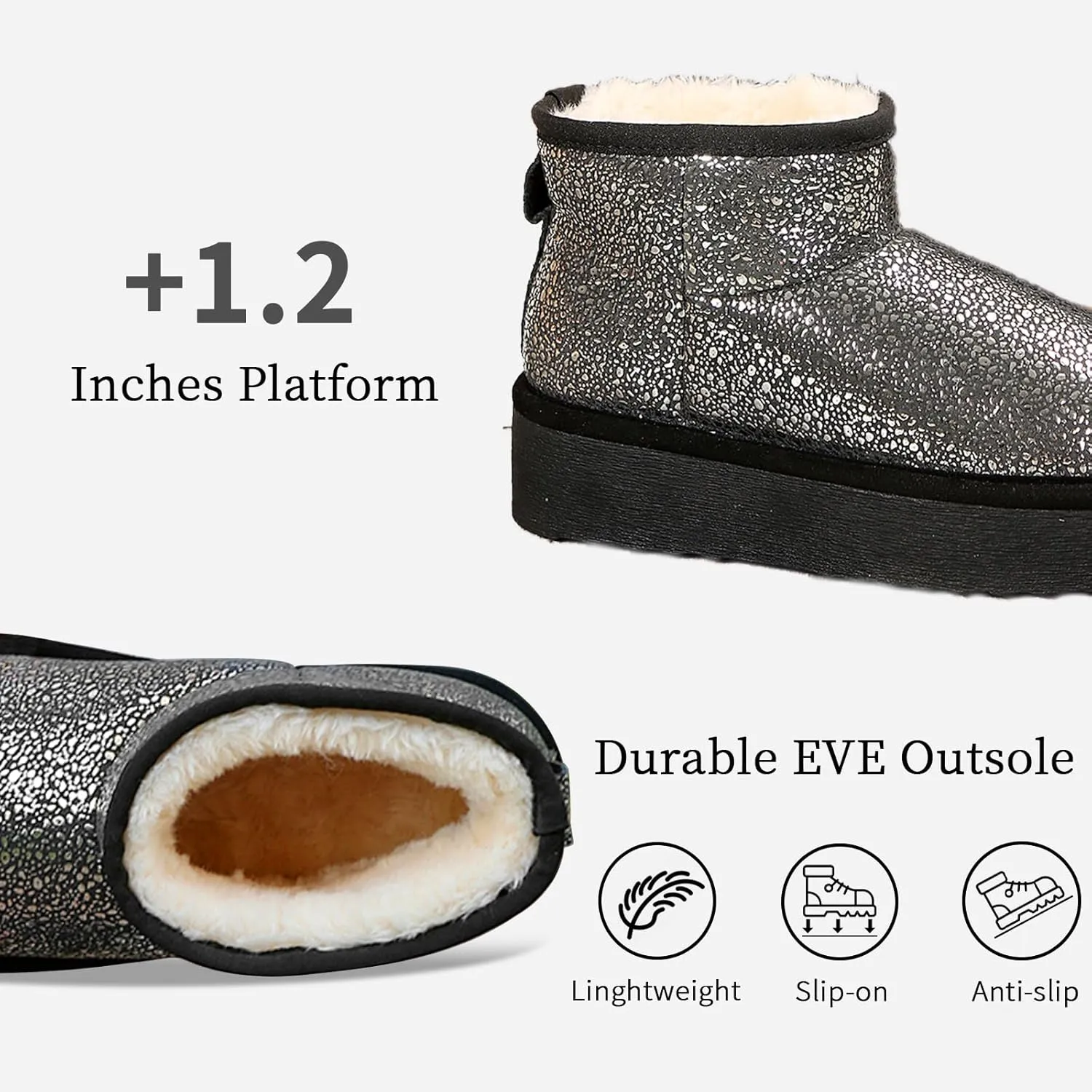 Platform Mini Boots for Women Genuine Suede Leather Anti-Slip Mini Platform Boots Lightweight Warm Snow Boots