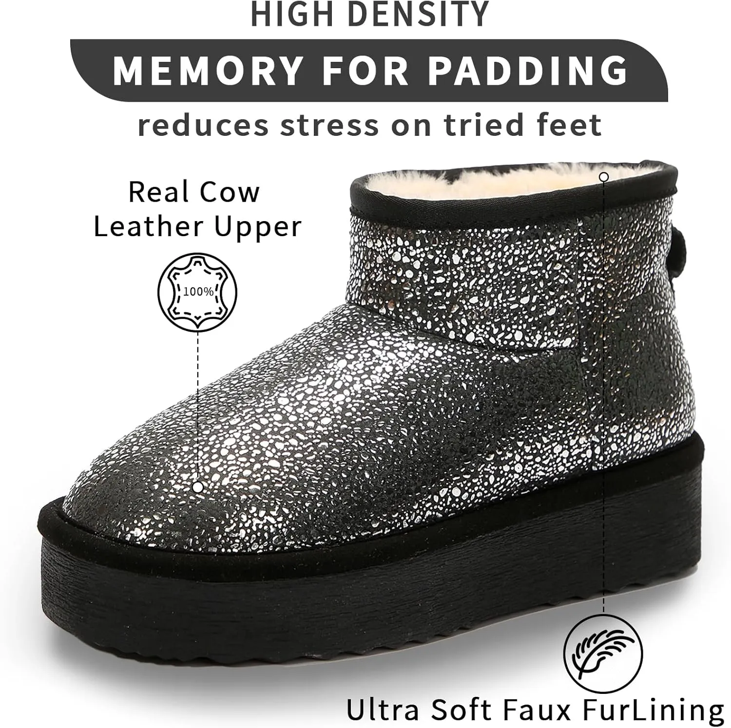 Platform Mini Boots for Women Genuine Suede Leather Anti-Slip Mini Platform Boots Lightweight Warm Snow Boots