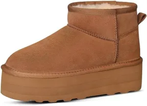 Platform Mini Boots for Women Suede Upper Winter Boots Warm Fur Fleece Lined Anti-Slip Sole Short Ankle Snow Boots for Indoor & Outdoor