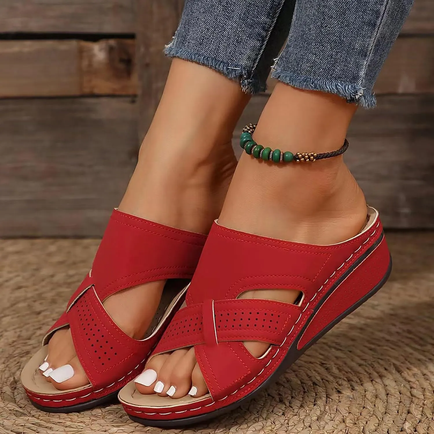 Platform Sandals Women Wide Width Open Toe Wedge Sandals for Women Comfortable Arch Support 2025 Summer Orthopedic Slippers