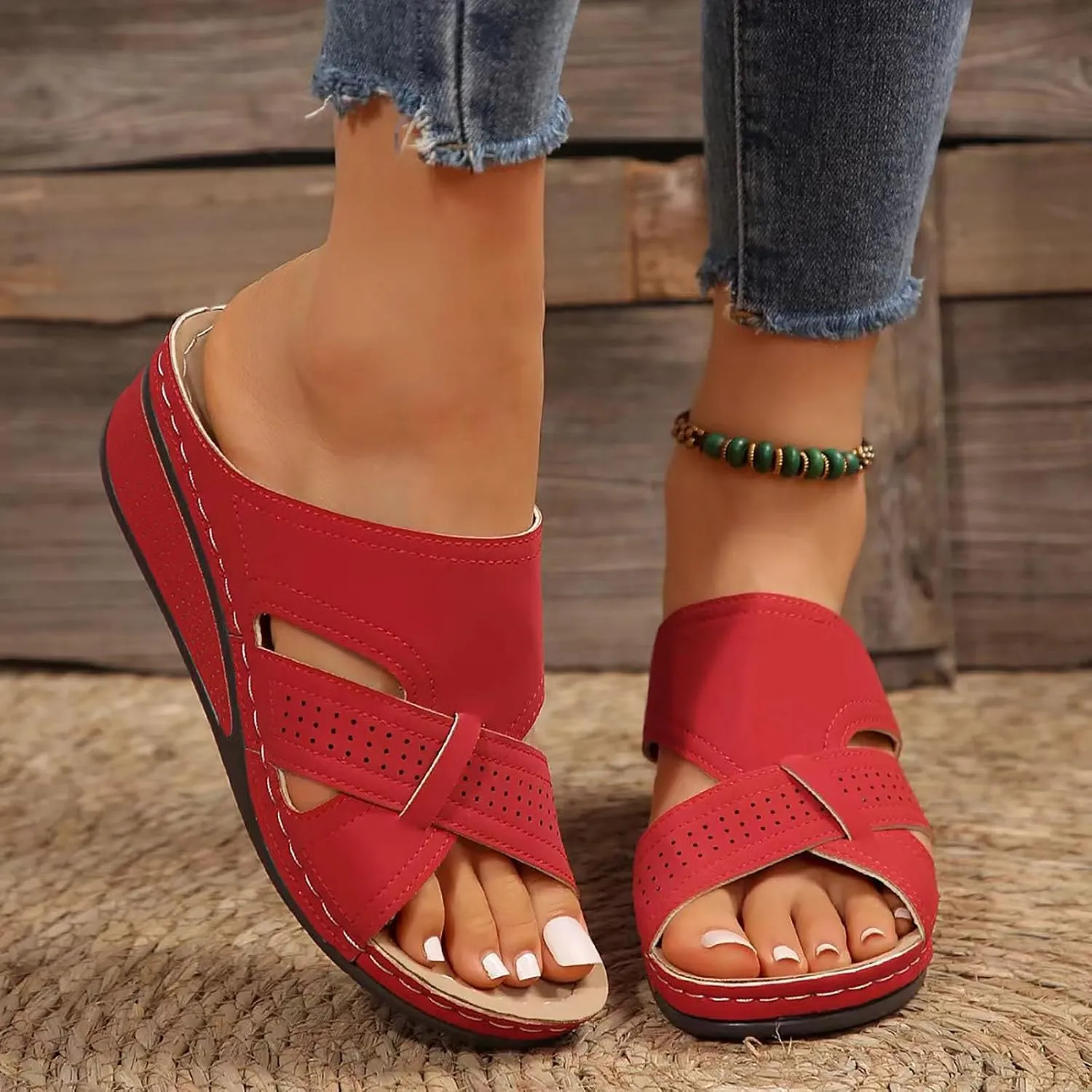 Platform Sandals Women Wide Width Open Toe Wedge Sandals for Women Comfortable Arch Support 2025 Summer Orthopedic Slippers