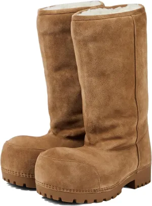 Platform Snow Boots for Women Suede Classic Fur Hippy Mid Calf Winter Boots Slip On High Boots Comfortable Chunky Trending Shoes Biege