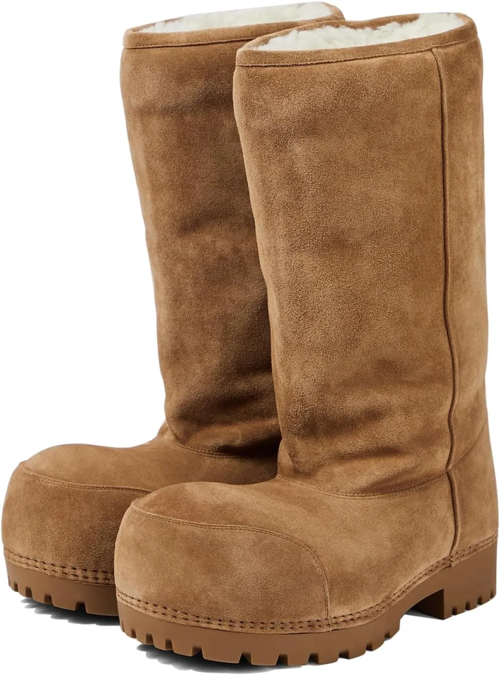 Platform Snow Boots for Women Suede Classic Fur Hippy Mid Calf Winter Boots Slip On High Boots Comfortable Chunky Trending Shoes Biege