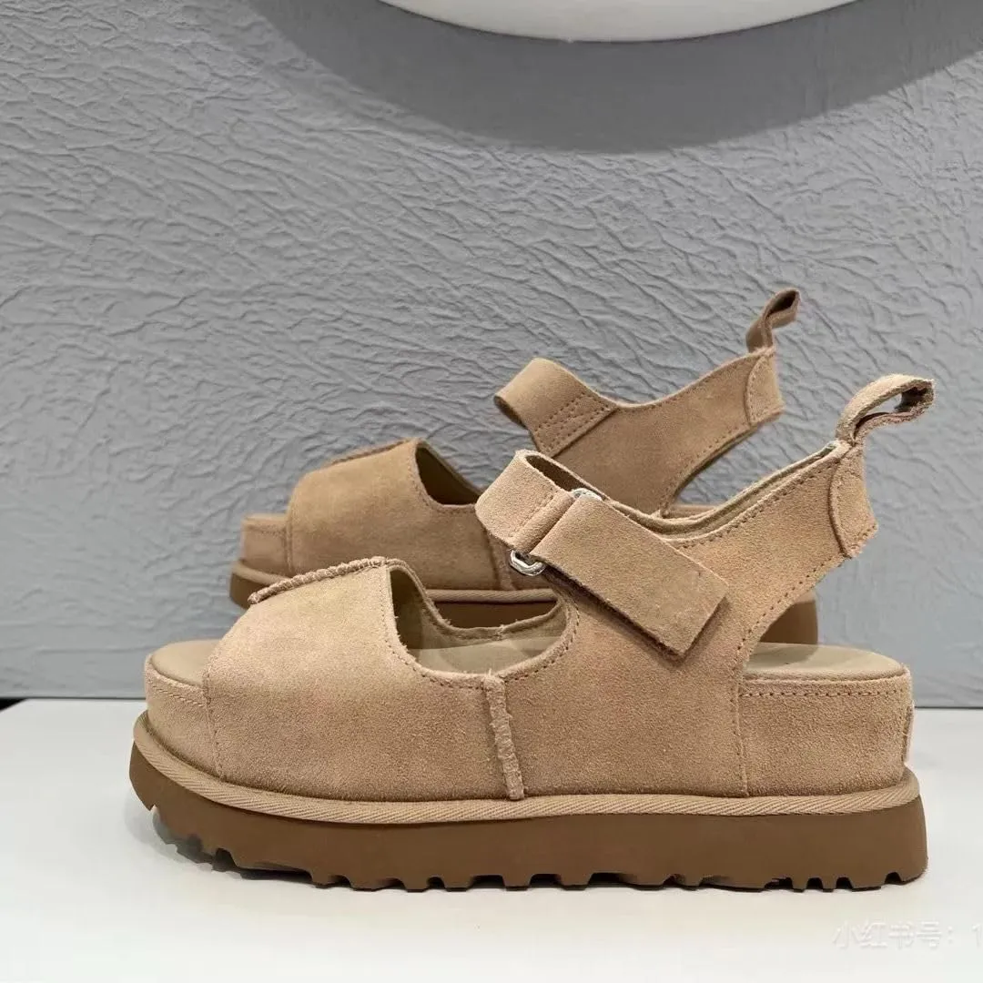Platform Suede Sandals for Women Comfortable Slides Adjustable Strap Non Slip Lightweight Women’s Flat Sandals Casual Slip On Slippers for Summer