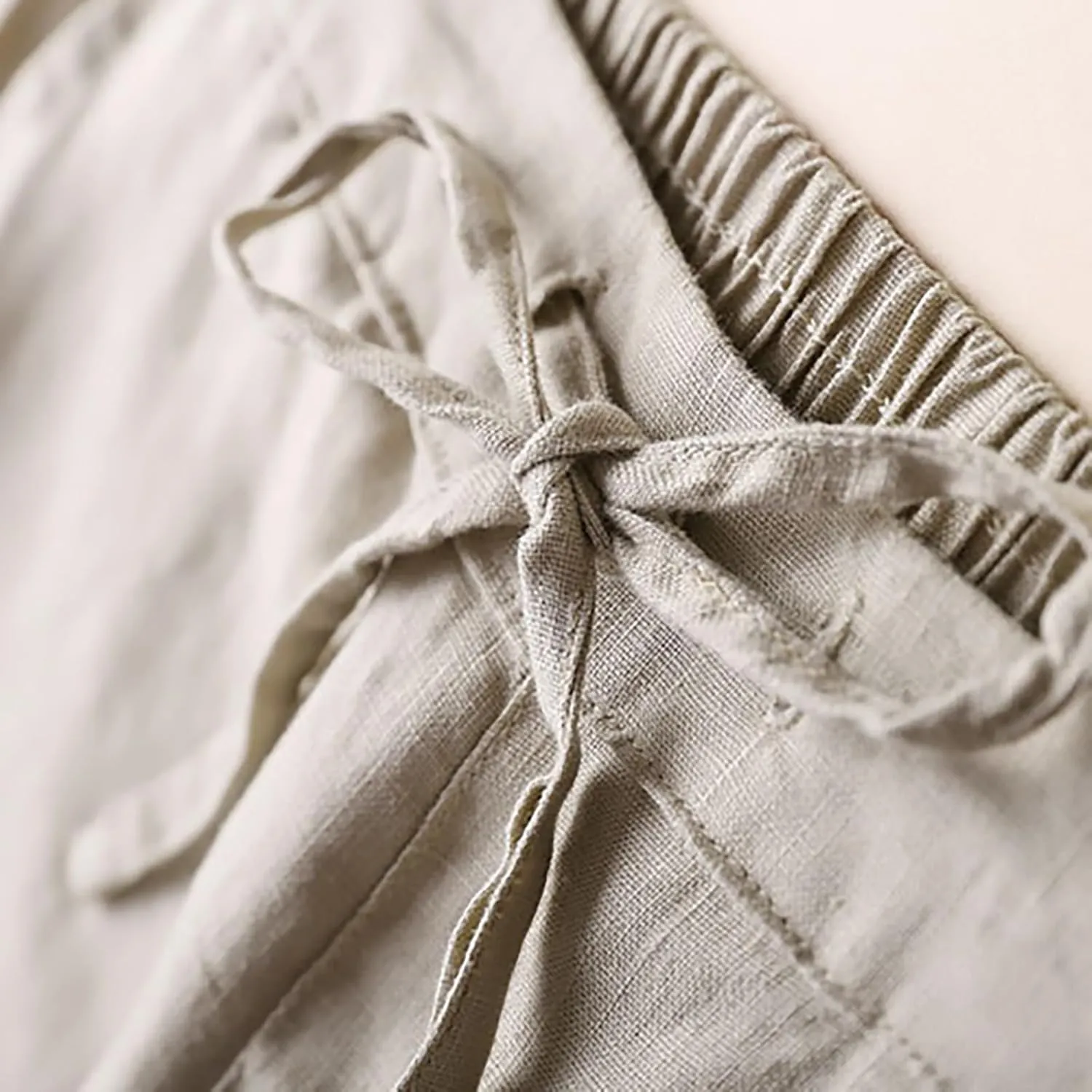Plus Size Linen Pants Striped Linen Pants High Waist Loose Slit Cropped Pants with Pockets Linen Outfit Women Summer