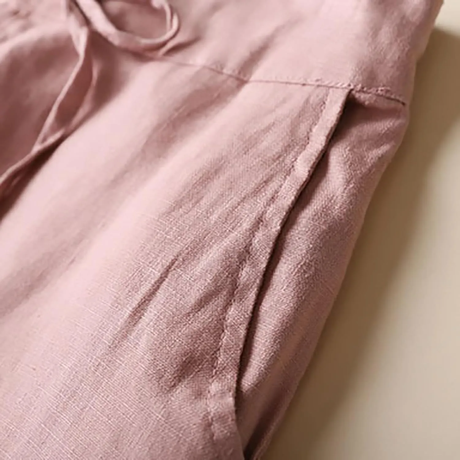 Plus Size Linen Pants Striped Linen Pants High Waist Loose Slit Cropped Pants with Pockets Linen Outfit Women Summer
