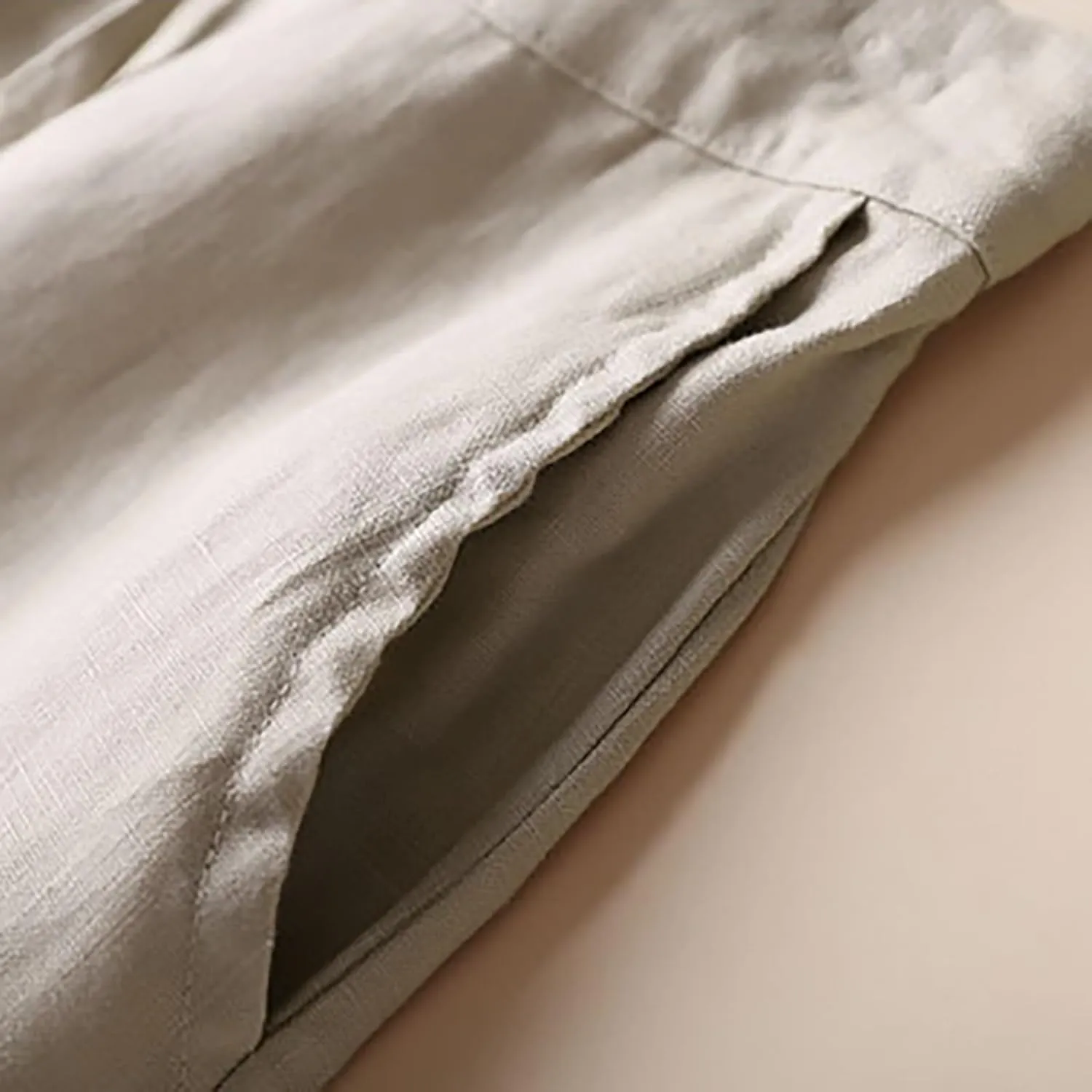 Plus Size Linen Pants Striped Linen Pants High Waist Loose Slit Cropped Pants with Pockets Linen Outfit Women Summer