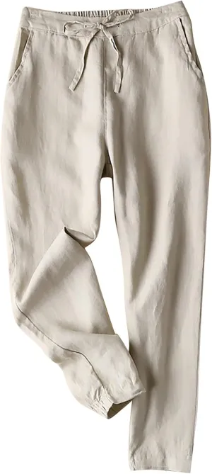 Plus Size Linen Pants Striped Linen Pants High Waist Loose Slit Cropped Pants with Pockets Linen Outfit Women Summer