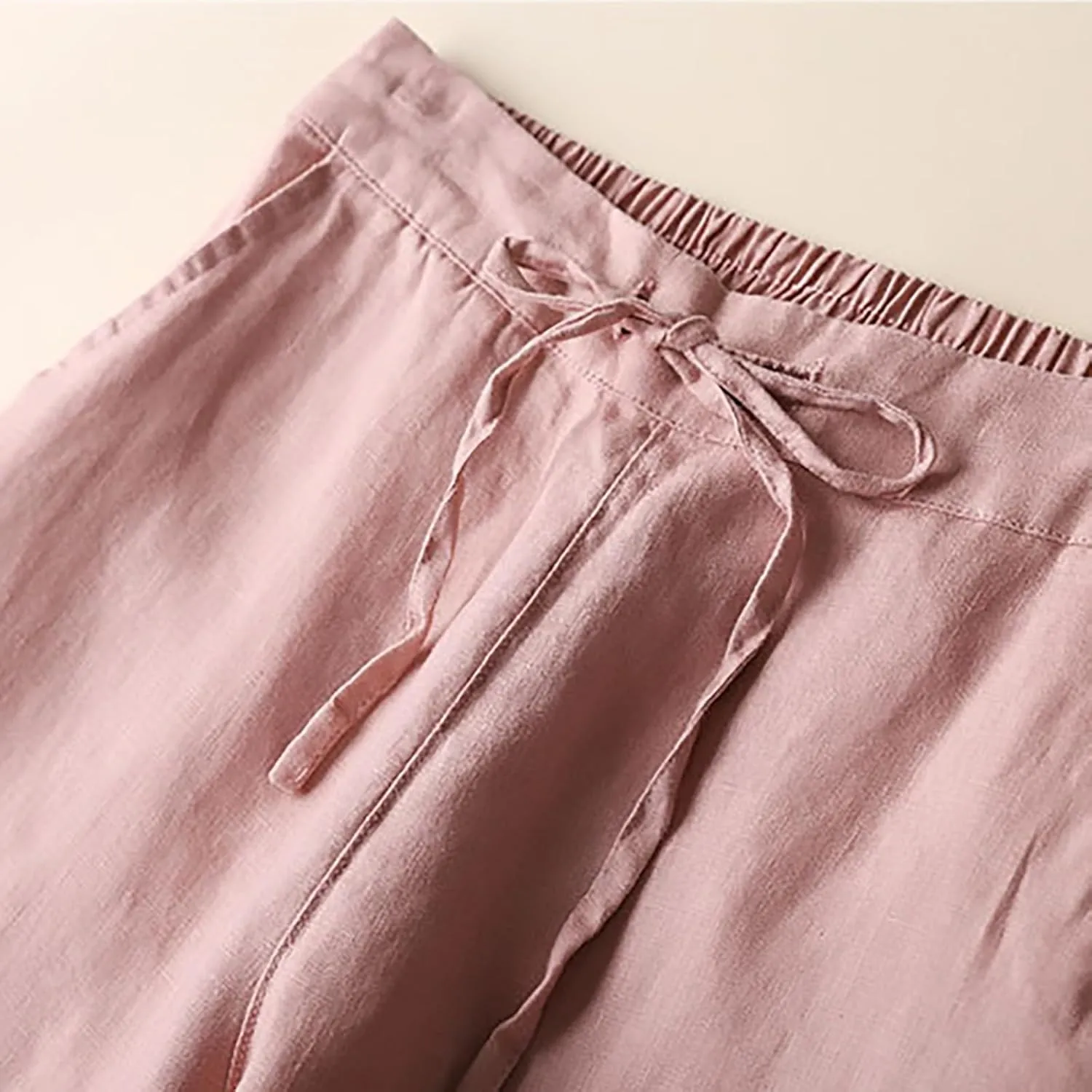 Plus Size Linen Pants Striped Linen Pants High Waist Loose Slit Cropped Pants with Pockets Linen Outfit Women Summer