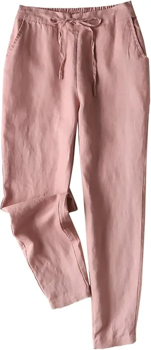 Plus Size Linen Pants Striped Linen Pants High Waist Loose Slit Cropped Pants with Pockets Linen Outfit Women Summer