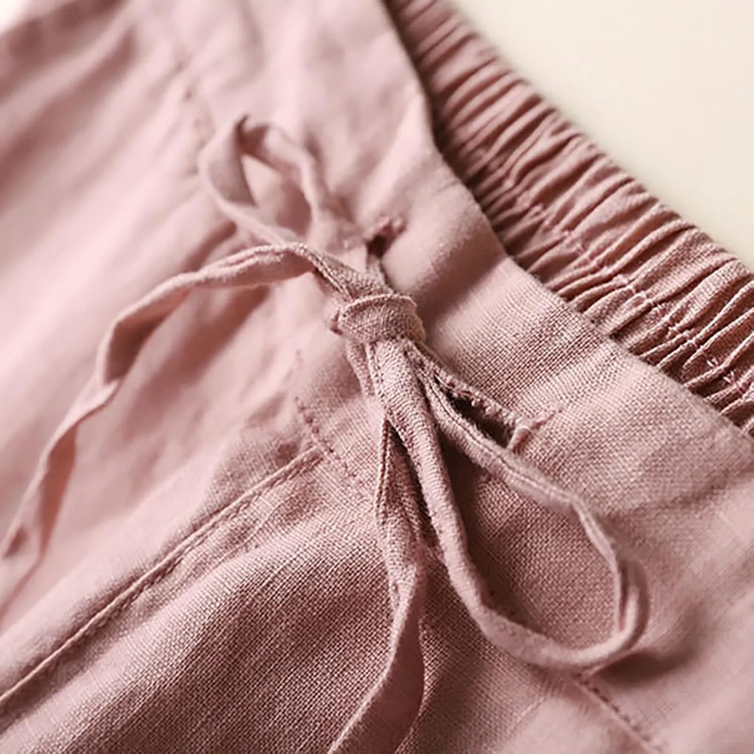 Plus Size Linen Pants Striped Linen Pants High Waist Loose Slit Cropped Pants with Pockets Linen Outfit Women Summer