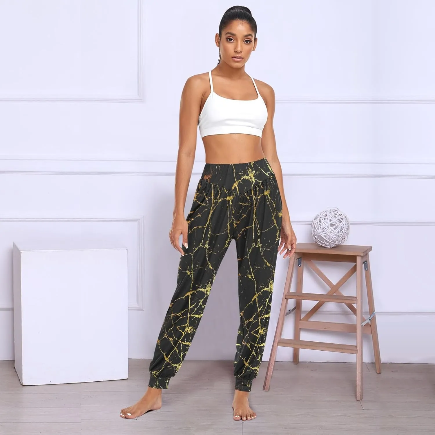 Poeticcity Women Thin Trousers Lounge Harem Sweatpants Yoga Leggings Dance Pants(S-2XL)