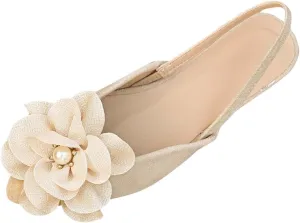 Pointed Toe Slingback Flats Women Elegant Dress Sandals Comfort Dressy Flower Slip On Flat Light Weight Ballet Shoes