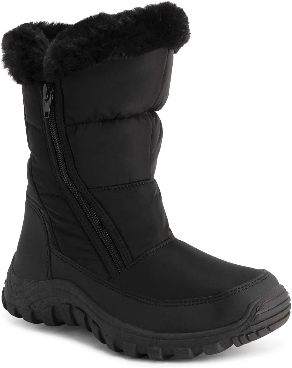POLAR Womens Memory Foam Twin Zip Opening Pull On Nylon Waterproof Thick Faux Fur Lined Winter Rain Snow Boots