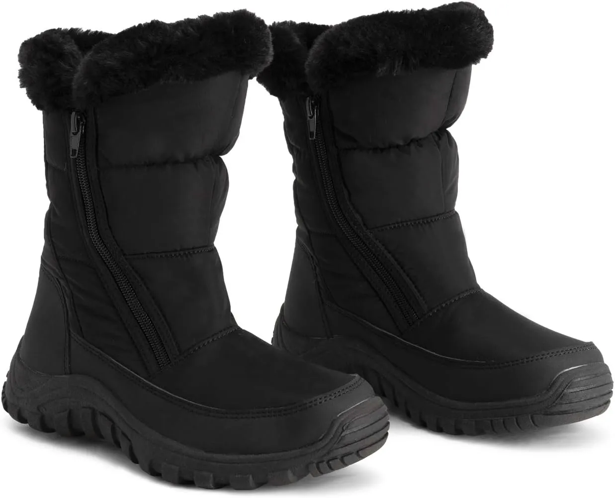 POLAR Womens Memory Foam Twin Zip Opening Pull On Nylon Waterproof Thick Faux Fur Lined Winter Rain Snow Boots