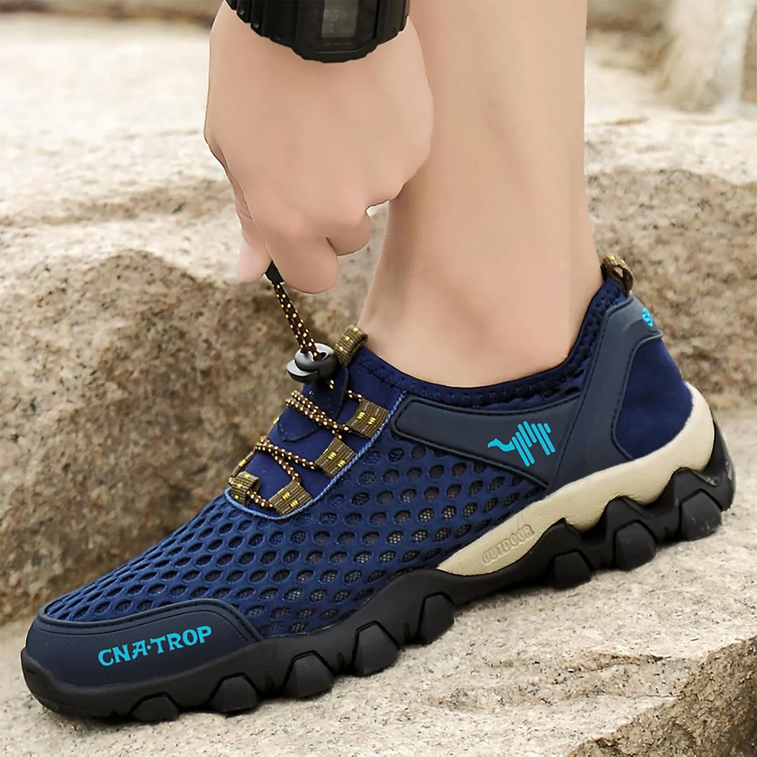 Portable Tied Orthopedic Hiking Quick-Drying Sneakers for Mens,Casual Jogging Walking Shoes with Arch Support for Flat Feet,Outdoor Fashion Non- Slip Sneakers for Running,Driving