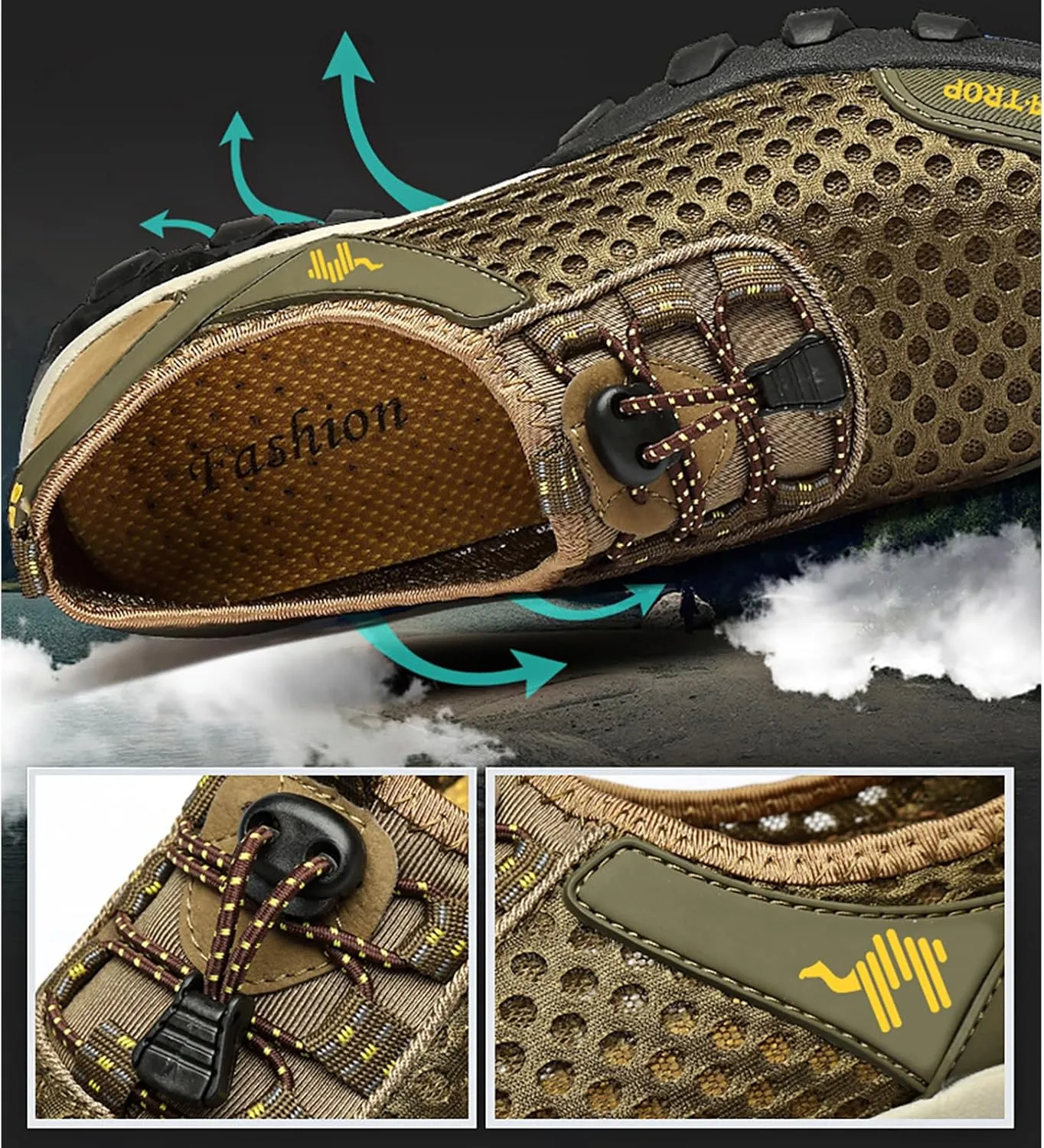 Portable Tied Orthopedic Hiking Quick-Drying Sneakers for Mens,Casual Jogging Walking Shoes with Arch Support for Flat Feet,Outdoor Fashion Non- Slip Sneakers for Running,Driving