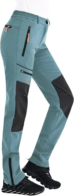 Postropaky Womens Outdoor Snow Ski Pants Waterproof Hiking Insulated Softshell Pants Snowboard Zipper Bottom Leg
