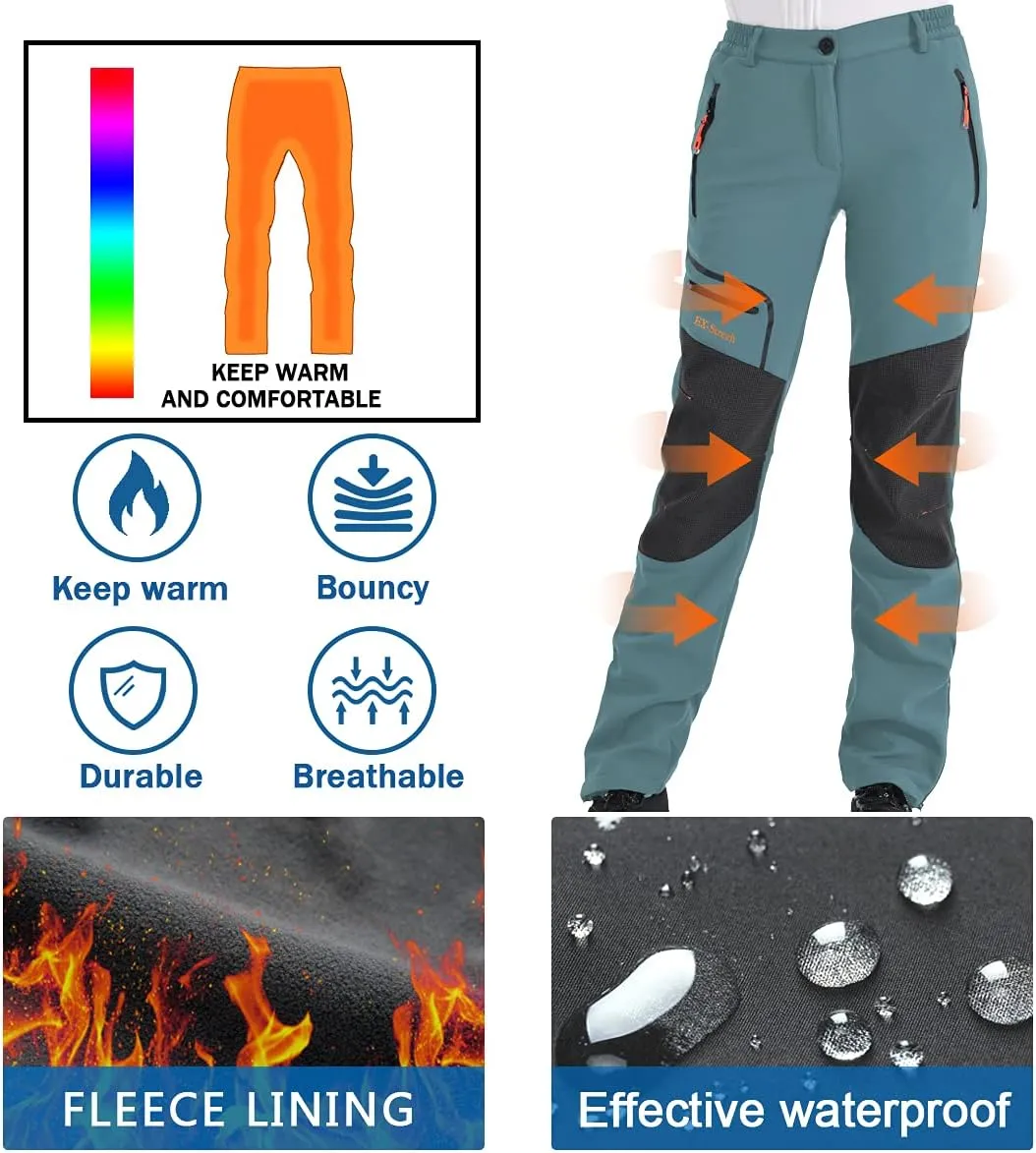 Postropaky Womens Outdoor Snow Ski Pants Waterproof Hiking Insulated Softshell Pants Snowboard Zipper Bottom Leg