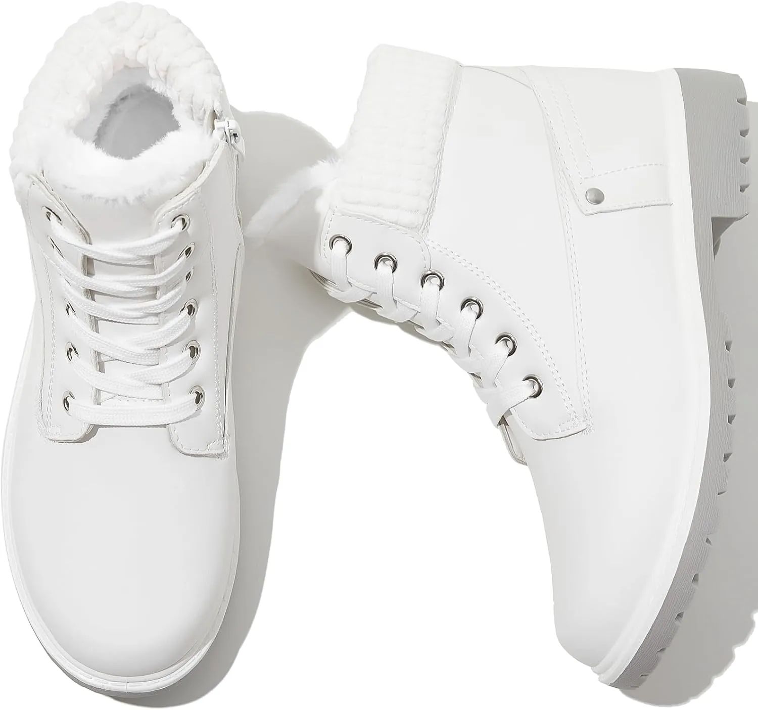 POVOGER Women's Black/White Ankle Bootie Winter Boots with Side Zipper