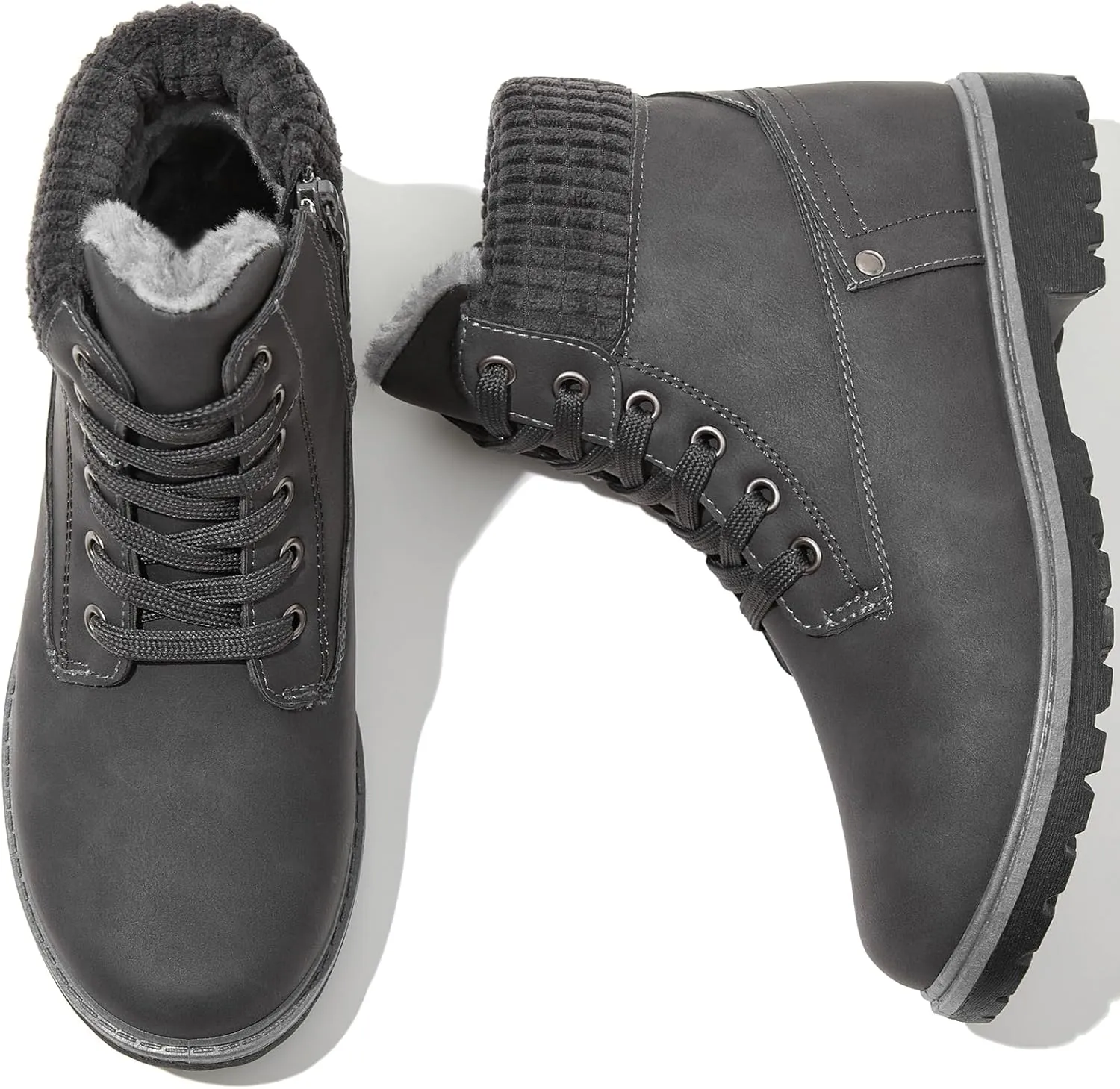 POVOGER Women's Black/White Ankle Bootie Winter Boots with Side Zipper