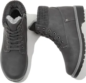POVOGER Women's Black/White Ankle Bootie Winter Boots with Side Zipper