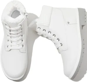 POVOGER Women's Black/White Ankle Bootie Winter Boots with Side Zipper